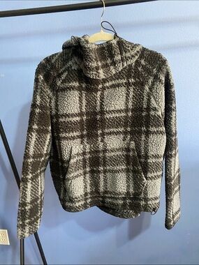 VS PINK Gray Plaid Sherpa Hoodie
